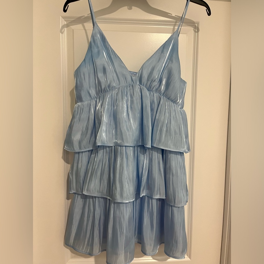 Impecable Pig Boutique Blue Ruffle Shimmer Dress!!